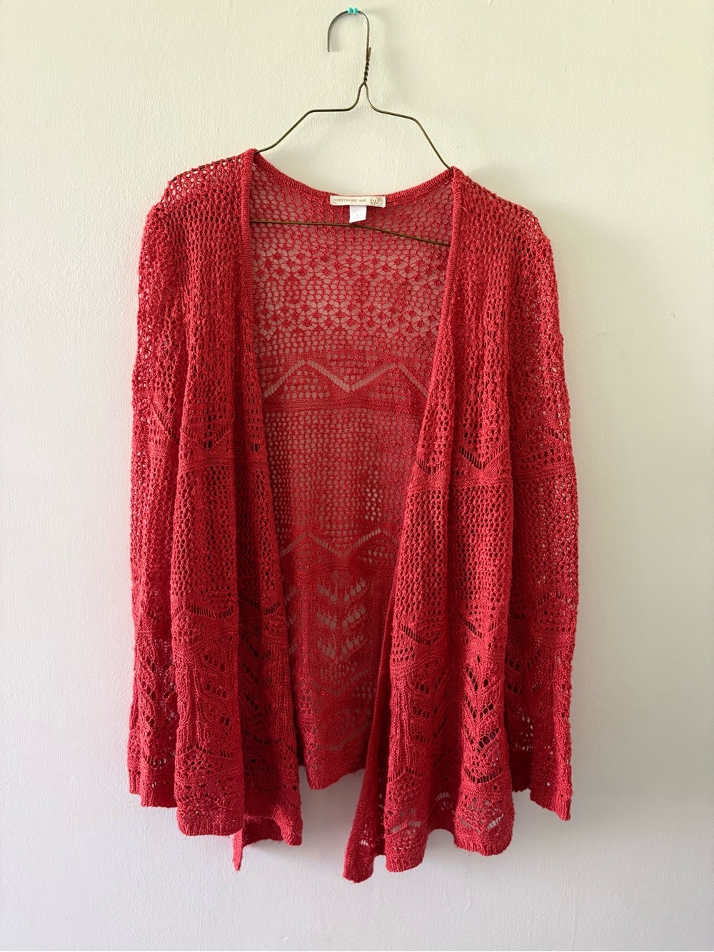 Westport Open-Front Crochet Cardigan - Red